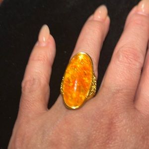 NEW AMBER RING SIZE 7 18 kt GOLD PLATED .